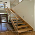 Modern Indoor Small Space Stairs Stainless Steel Wooden Straight Staircase